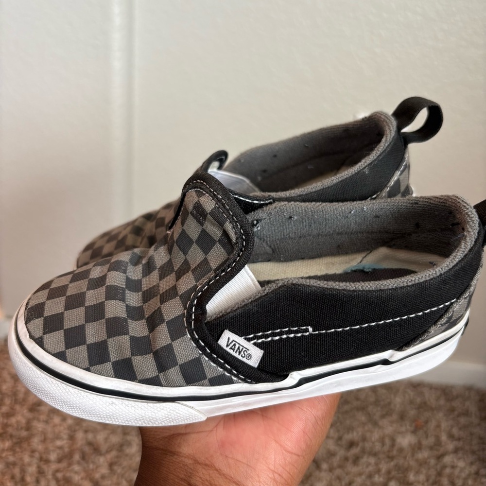 Vans Kids Classic Slip Ons Black Grey Checkered Size 9 Toddler